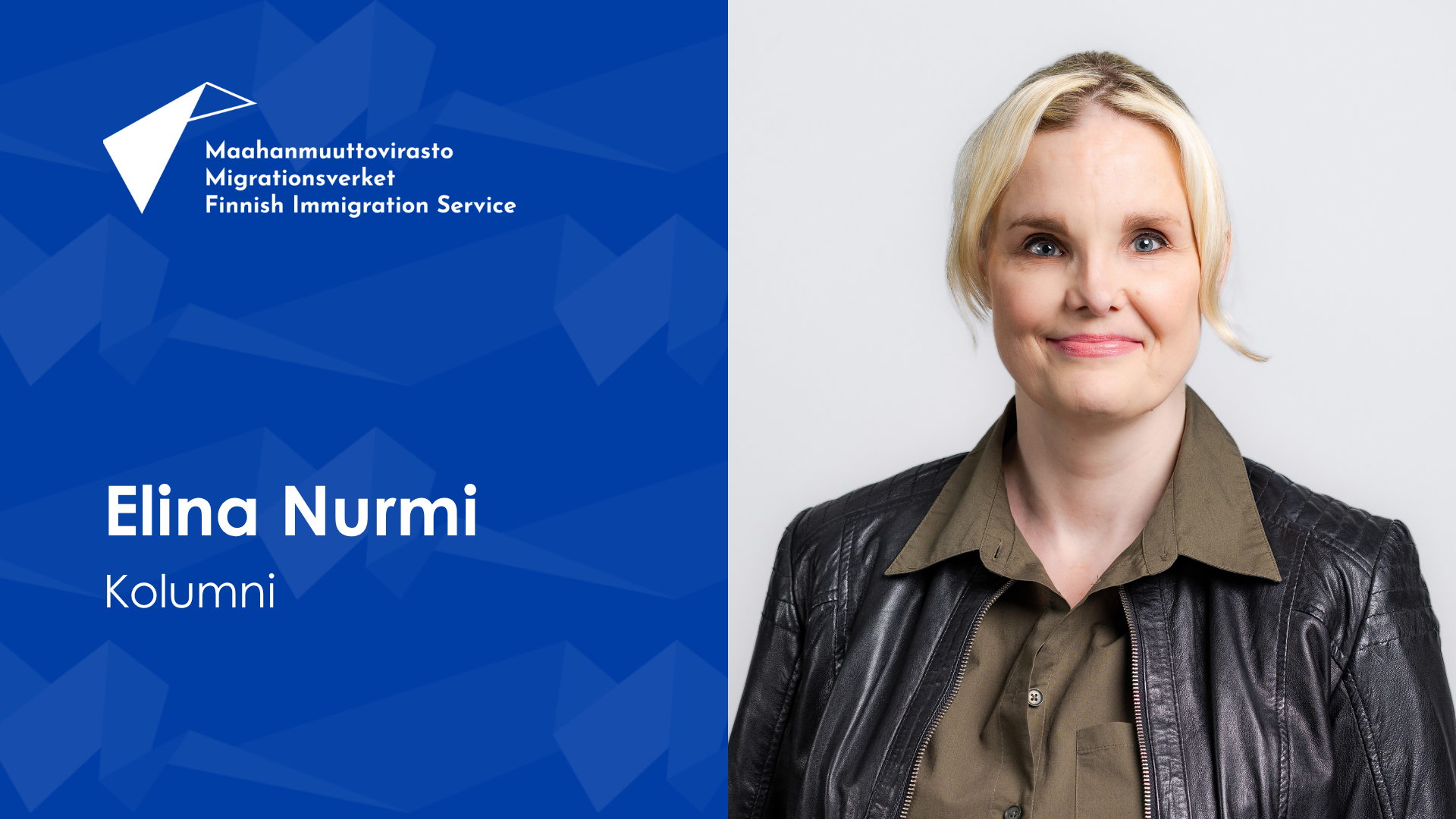 Oikealla Elina Nurmen kasvot. Vasemmalla teksti: Elina Nurmi Kolumni.