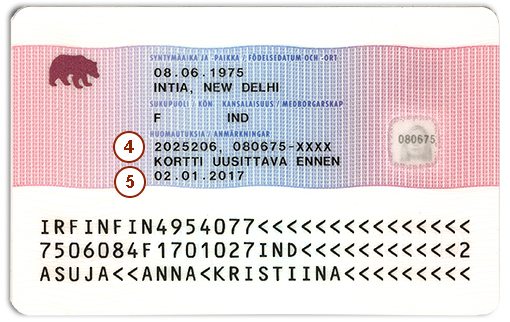 The back of a residence permit card